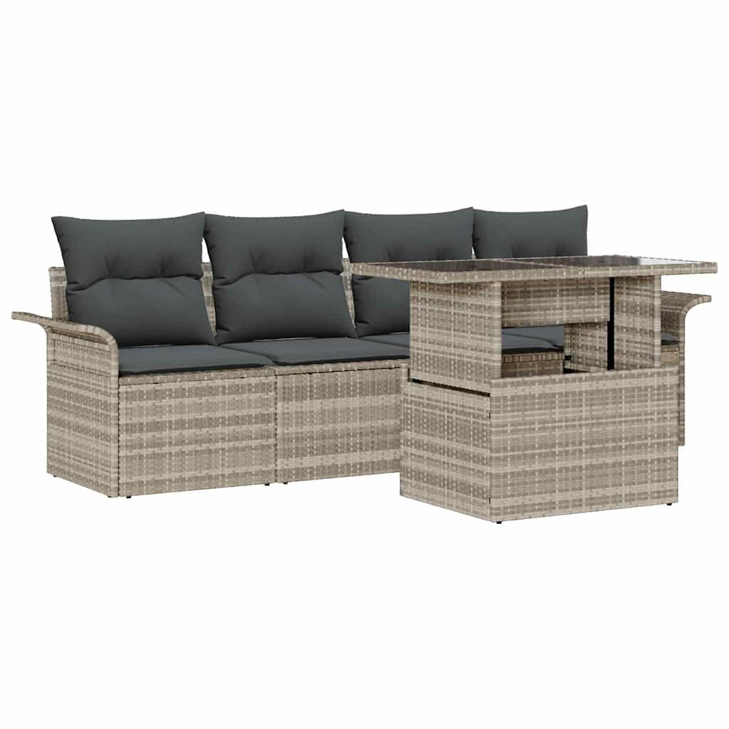 Set Divano da Giardino 5 pcs Grigio chiaro polyrattan | homemem39