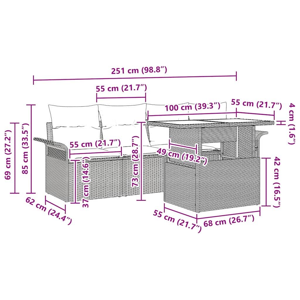 Set Divano da Giardino 5 pcs Grigio chiaro polyrattan | homemem39
