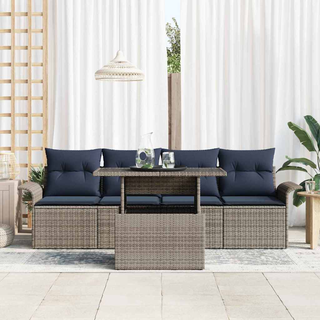 Set Divano da Giardino con cuscino 5 pcs Grigio polyrattan | homemem39