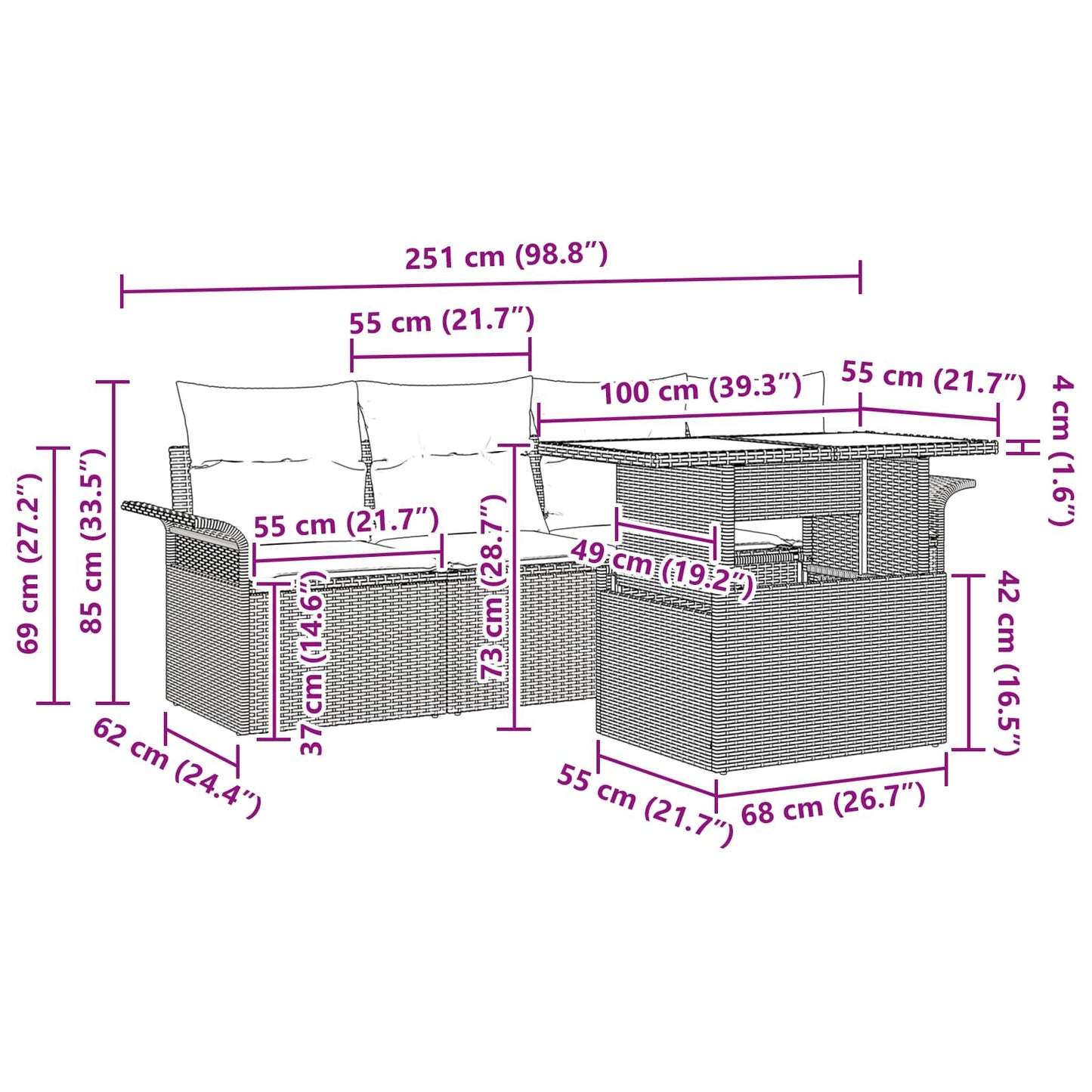 Set Divano da Giardino con cuscino 5 pcs Grigio polyrattan | homemem39