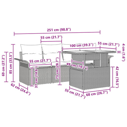 Set Divano da Giardino con cuscino 5 pcs Nero polyrattan | homemem39