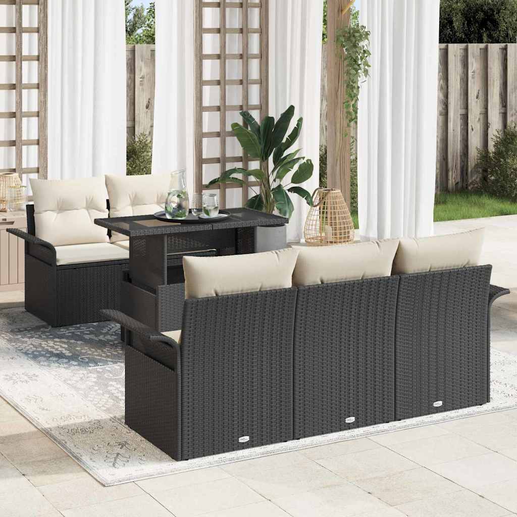 Set Divano da Giardino con cuscino 6 pcs Nero polyrattan | homemem39