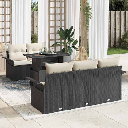 Set Divano da Giardino con cuscino 6 pcs Nero polyrattan | homemem39