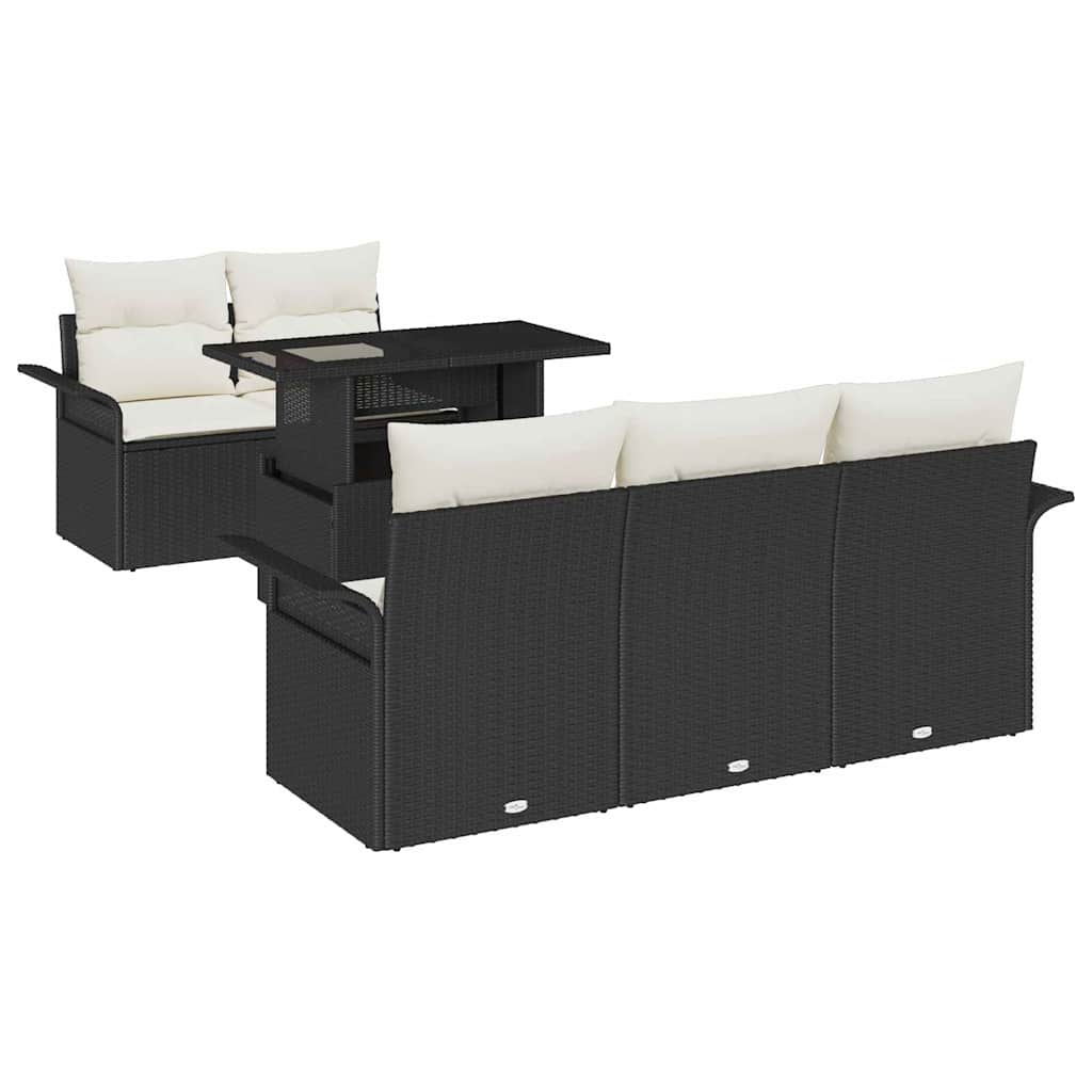 Set Divano da Giardino con cuscino 6 pcs Nero polyrattan | homemem39