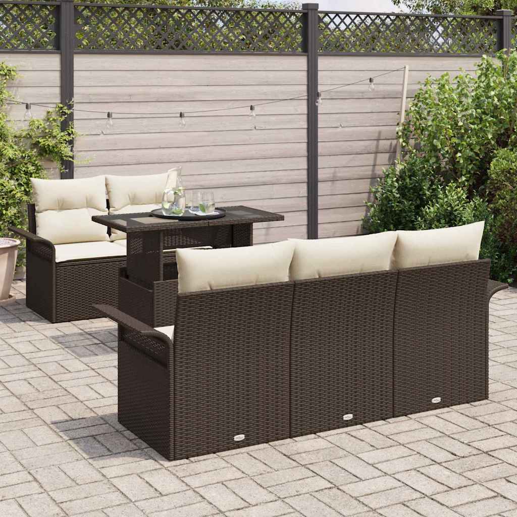 Set Divano da Giardino con cuscino 6 pcs Marrone polyrattan | homemem39