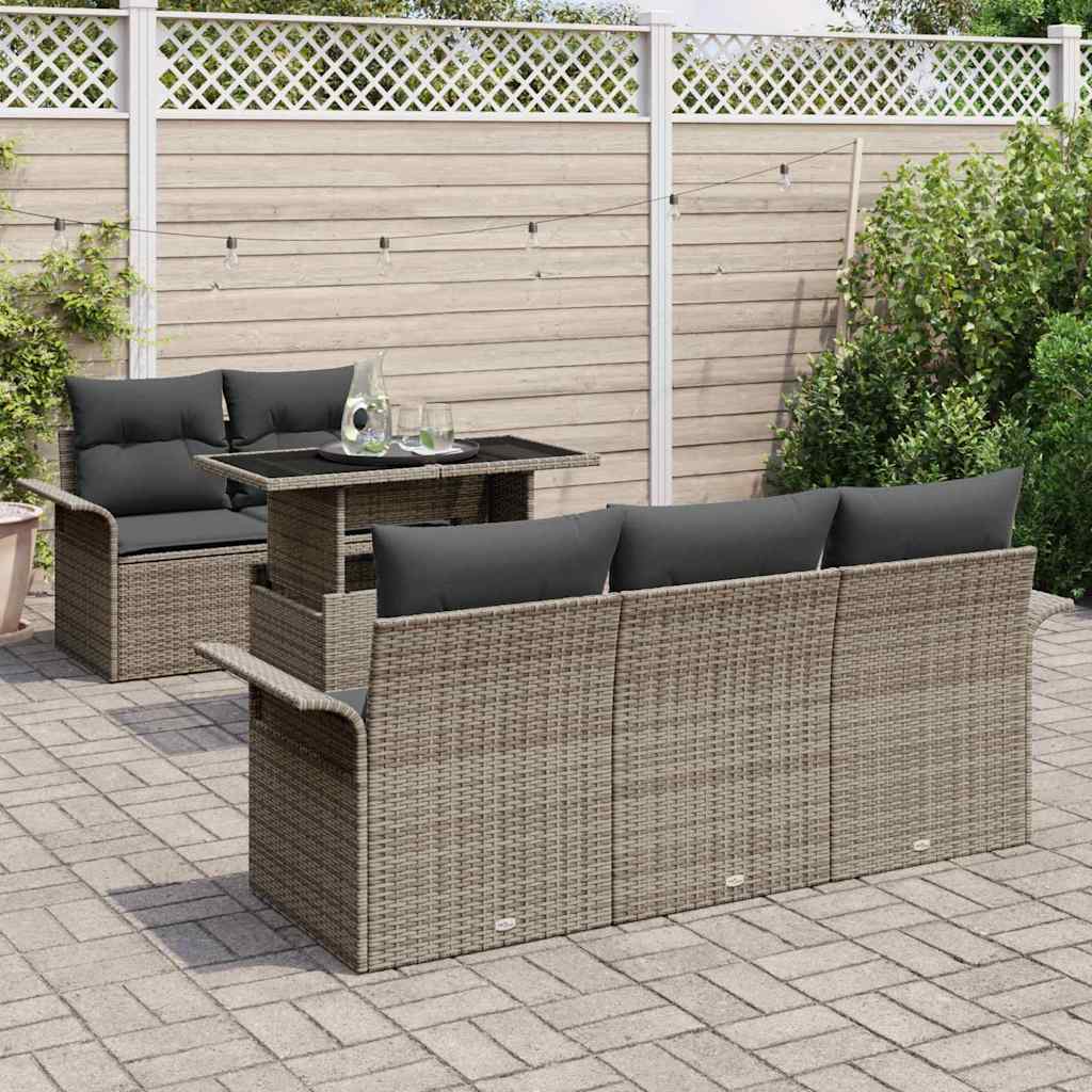 Set Divano da Giardino con cuscino 6 pcs Grigio polyrattan | homemem39