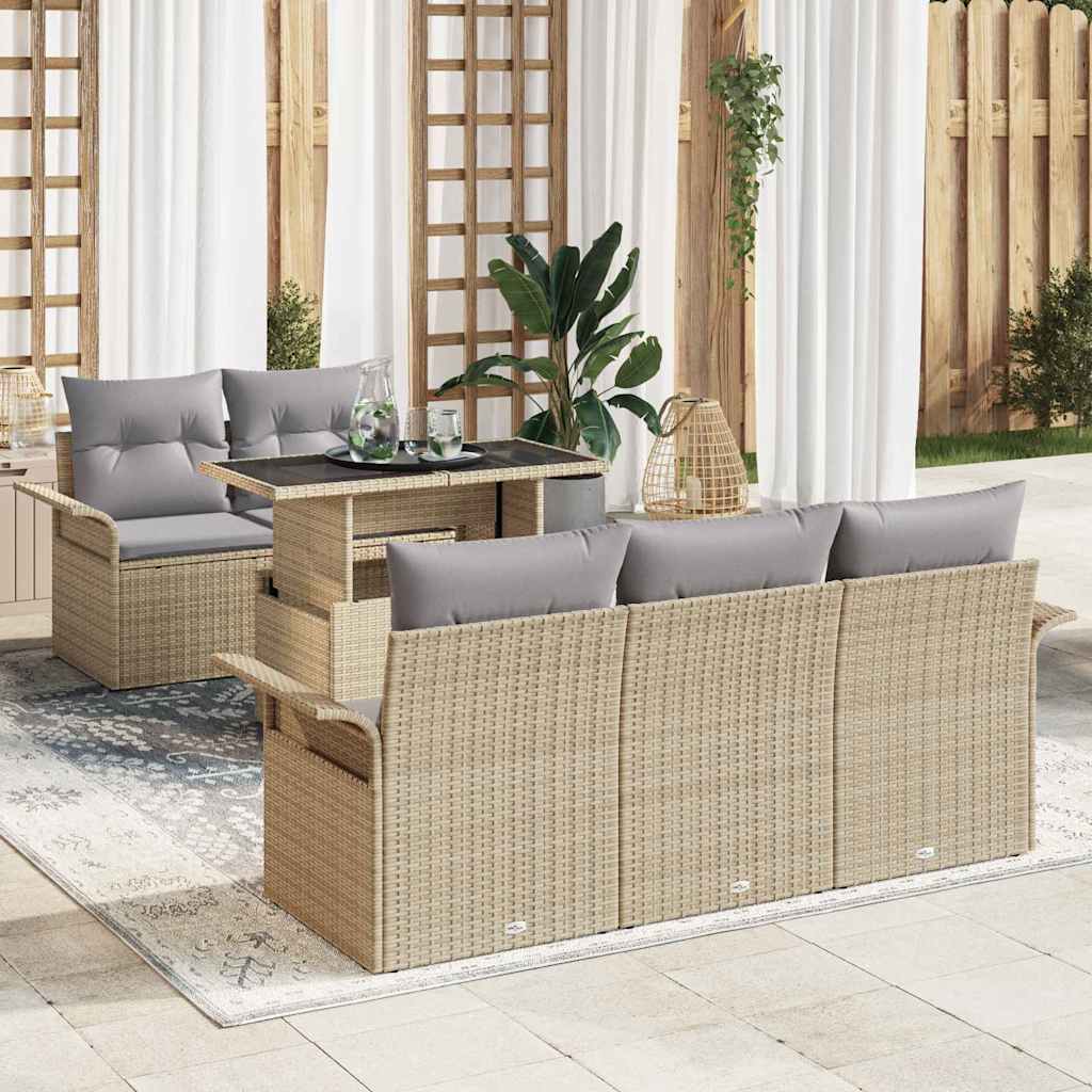 Set Divano da Giardino con cuscino 6 pcs Beige polyrattan | homemem39