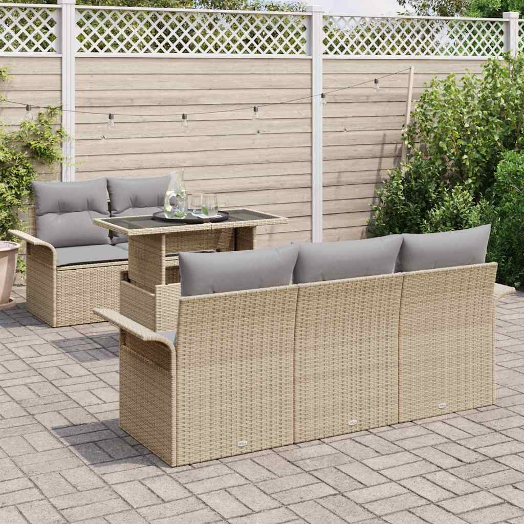 Set Divano da Giardino con cuscino 6 pcs Beige polyrattan | homemem39