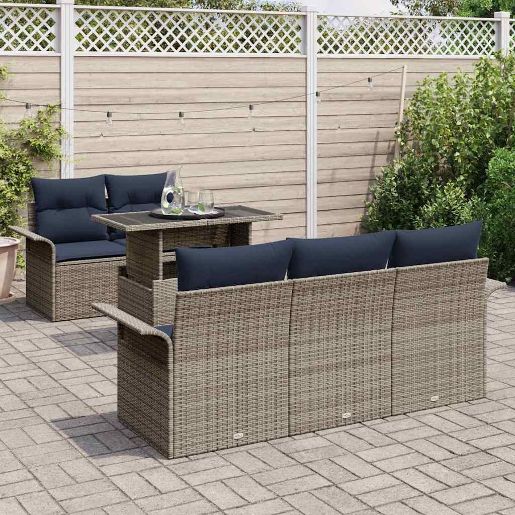 Set Divano da Giardino con cuscino 6 pcs Grigio polyrattan | homemem39
