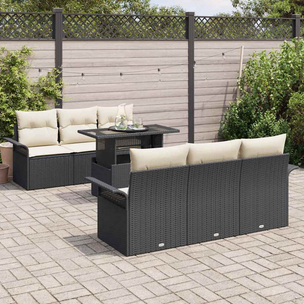 Set Divano da Giardino con cuscino 7 pcs Nero polyrattan | homemem39