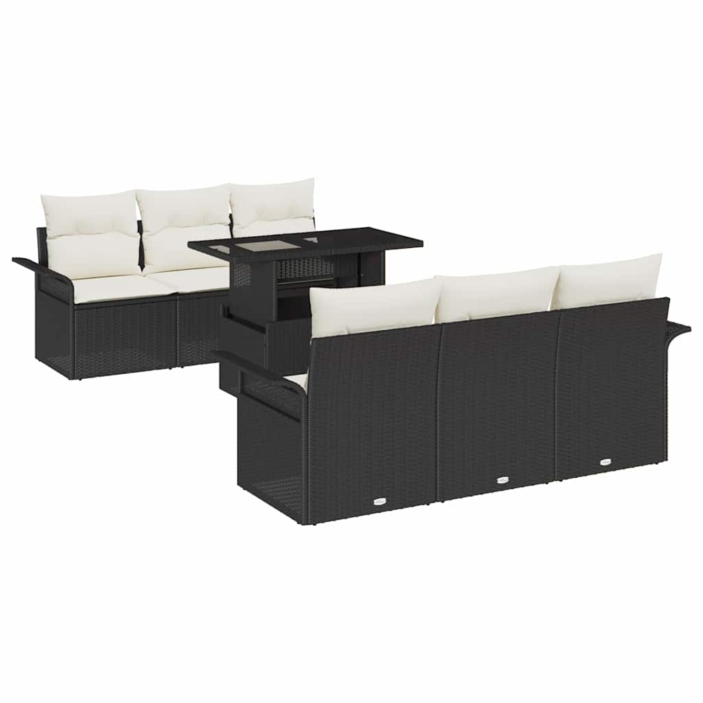 Set Divano da Giardino con cuscino 7 pcs Nero polyrattan | homemem39
