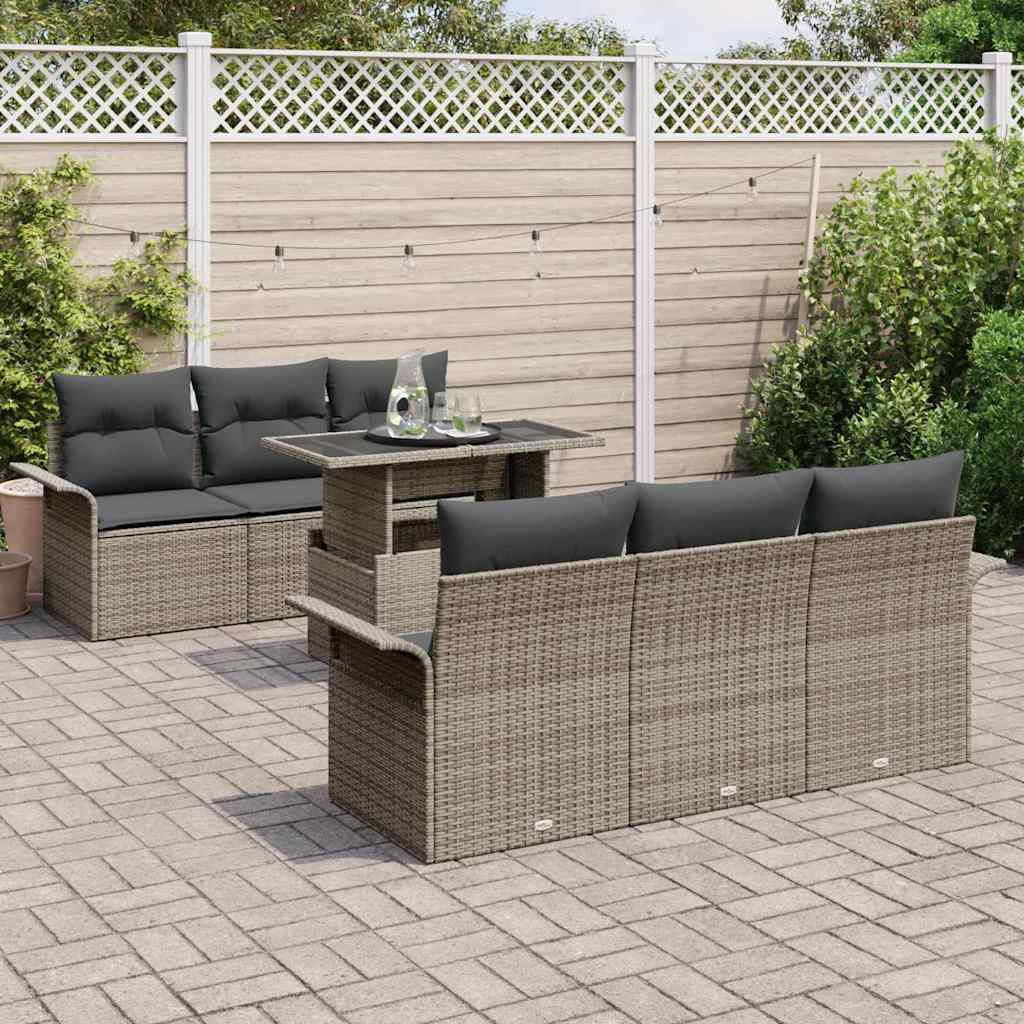 Set Divano da Giardino con cuscino 7 pcs Grigio polyrattan | homemem39
