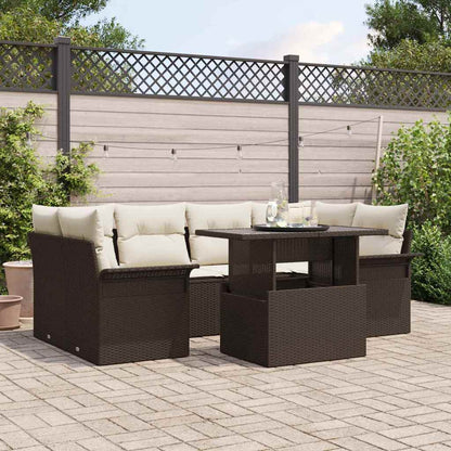 Set Divano da Giardino con cuscino 7 pcs Marrone polyrattan