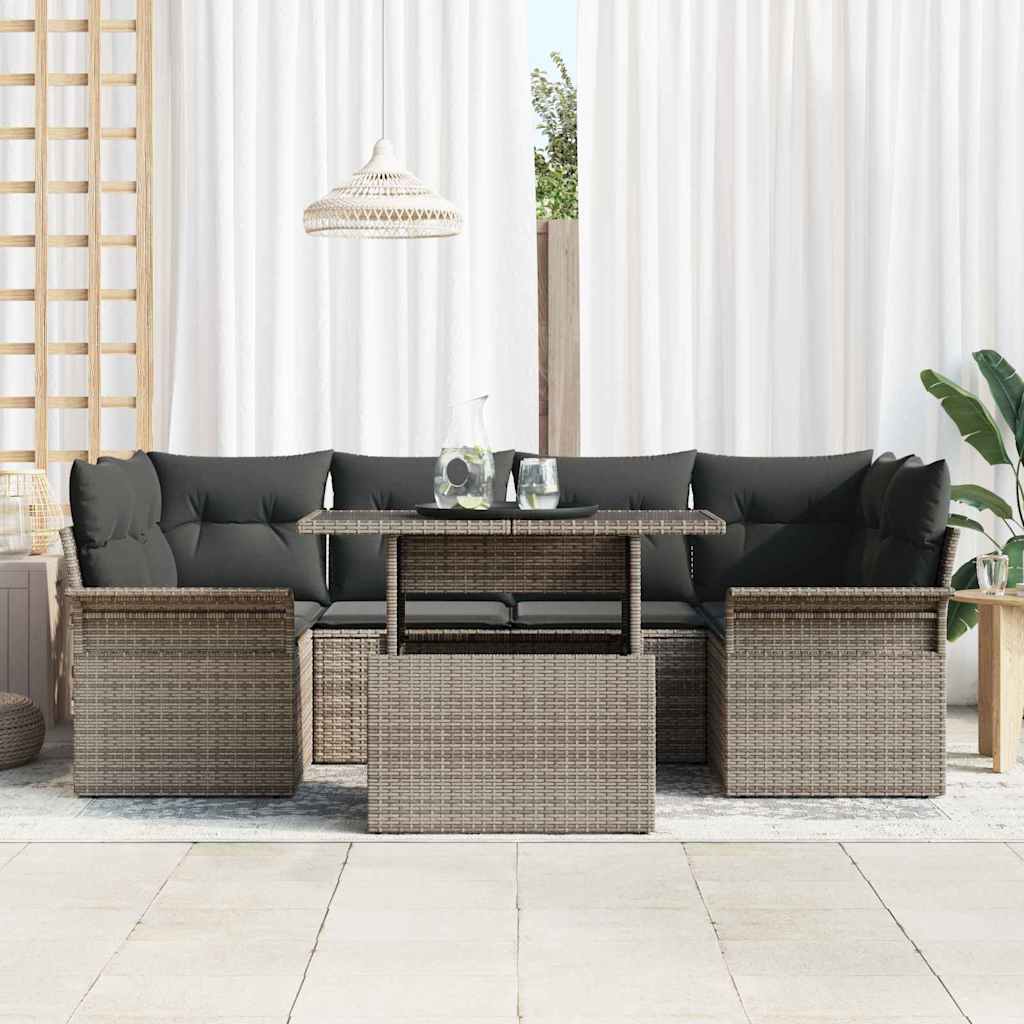 Set Divano da Giardino con cuscino 7 pcs Grigio Poly Rattan | homemem39