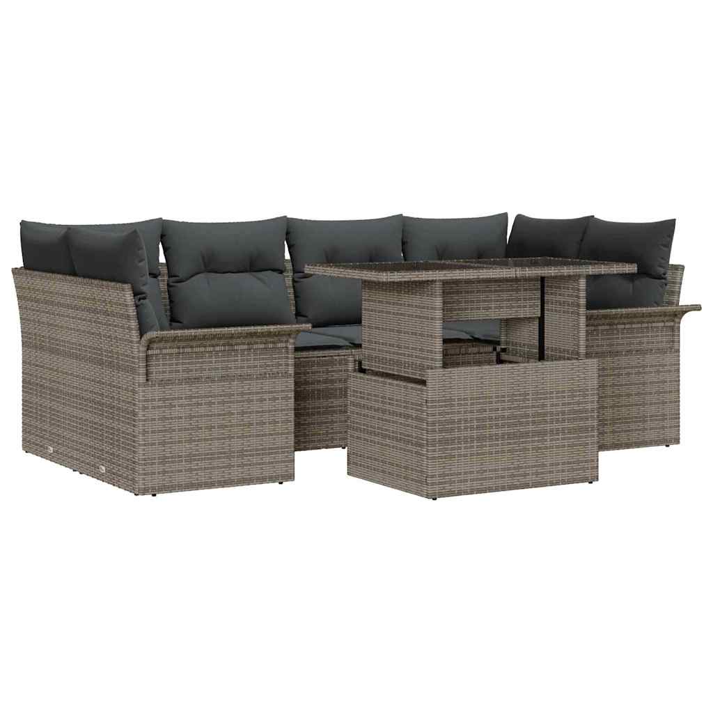 Set Divano da Giardino con cuscino 7 pcs Grigio Poly Rattan | homemem39