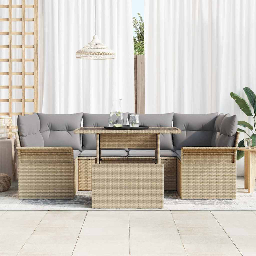 Set Divano da Giardino con cuscino 7 pcs Beige Poly Rattan | homemem39
