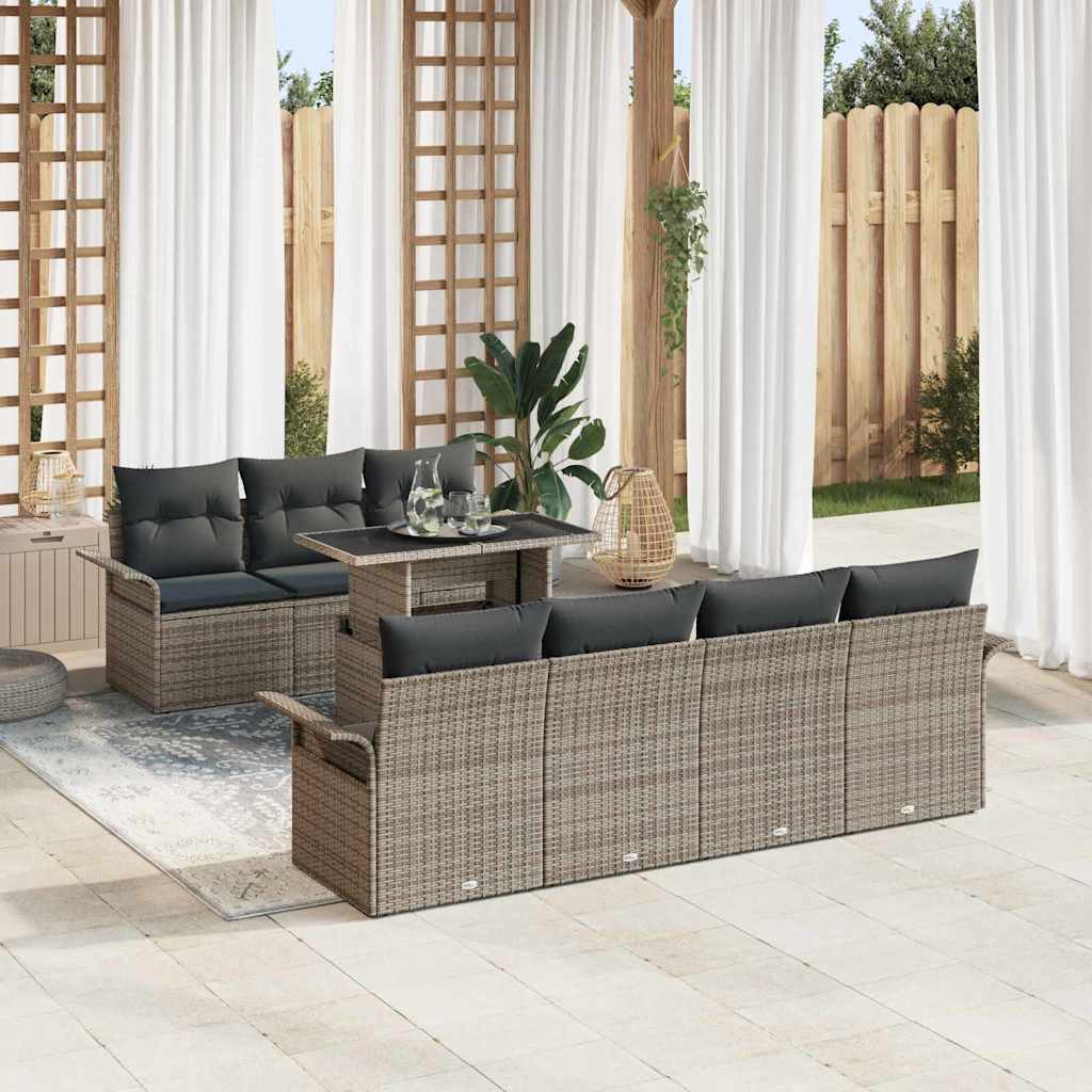 Set Divano da Giardino con cuscino 8 pcs Grigio polyrattan | homemem39