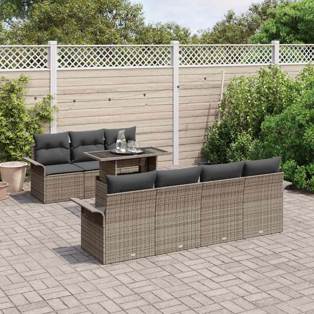 Set Divano da Giardino con cuscino 8 pcs Grigio polyrattan | homemem39