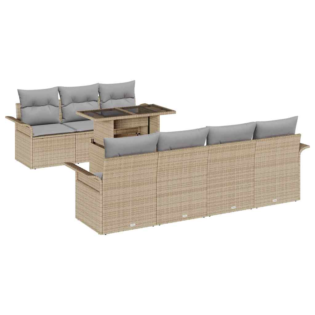 Set Divano da Giardino con cuscino 8 pcs Beige polyrattan | homemem39