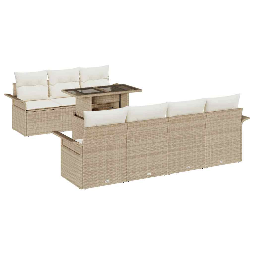 Set Divano da Giardino con cuscino 8 pcs Beige polyrattan