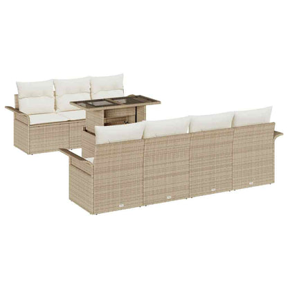 Set Divano da Giardino con cuscino 8 pcs Beige polyrattan