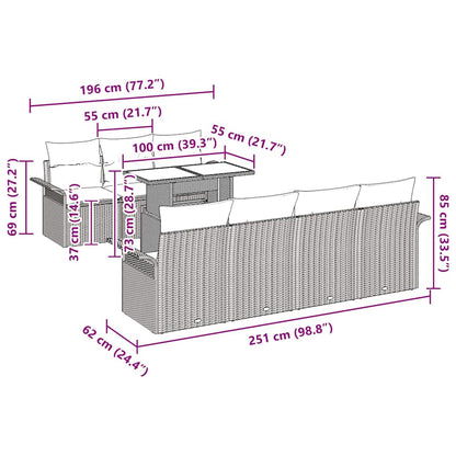 Set Divano da Giardino con cuscino 8 pcs Beige polyrattan