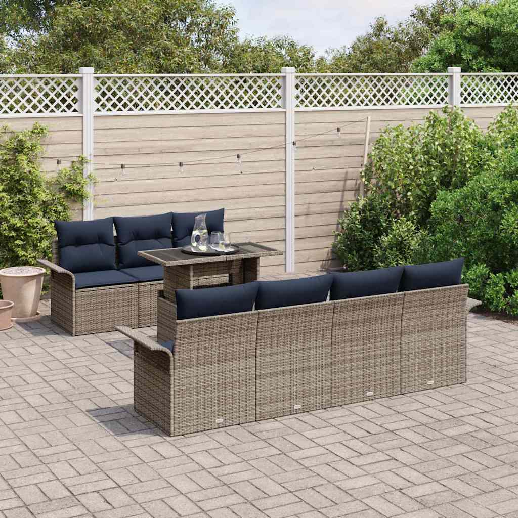 Set Divano da Giardino con cuscino 8 pcs Grigio polyrattan | homemem39