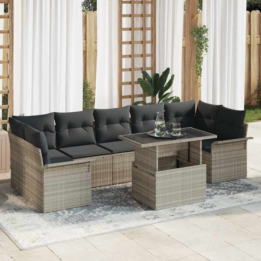 Set Divano da Giardino 8 pcs Grigio chiaro polyrattan | homemem39
