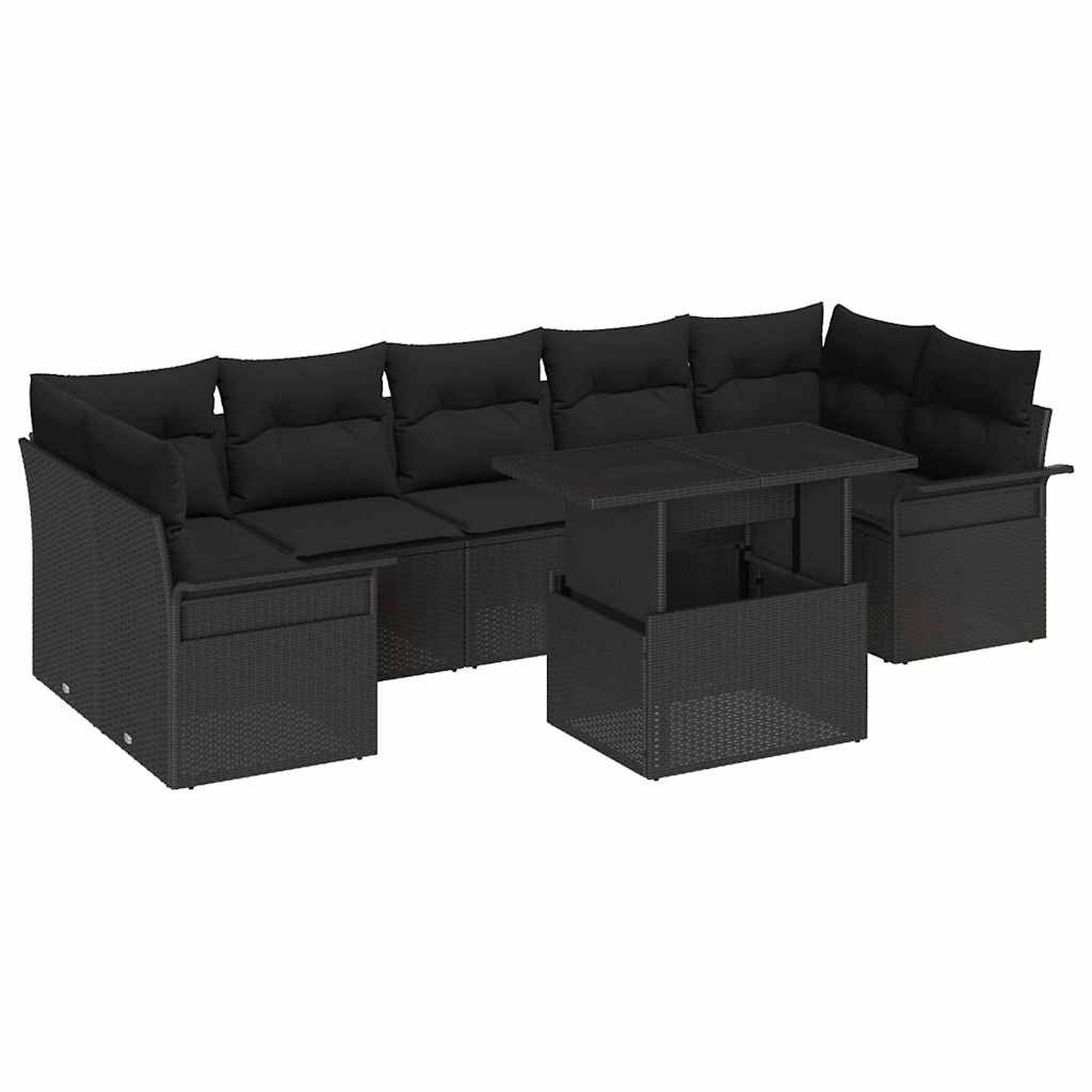 Set Divano da Giardino con cuscino 8 pcs Nero polyrattan | homemem39