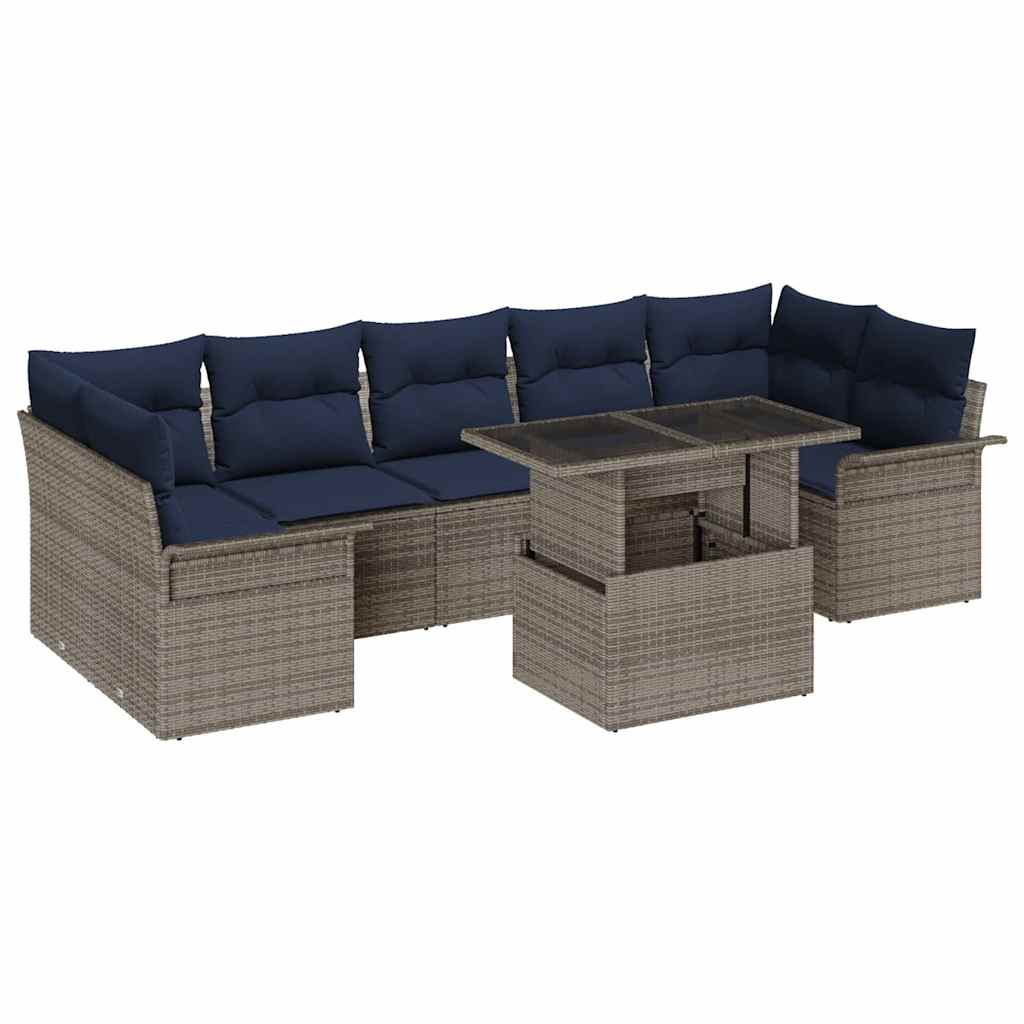 Set Divano da Giardino con cuscino 8 pcs Grigio polyrattan | homemem39