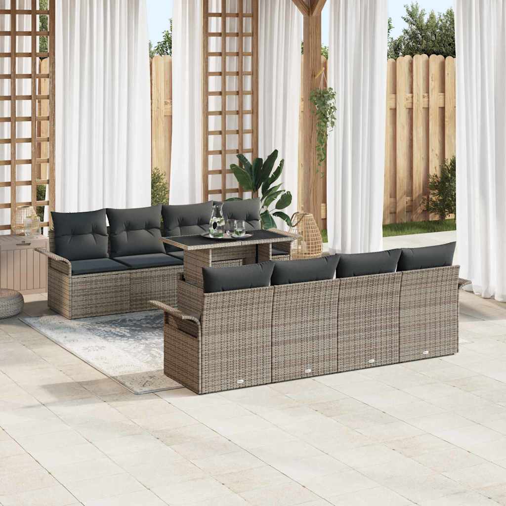 Set Divano da Giardino con cuscino 9 pcs Grigio polyrattan | homemem39