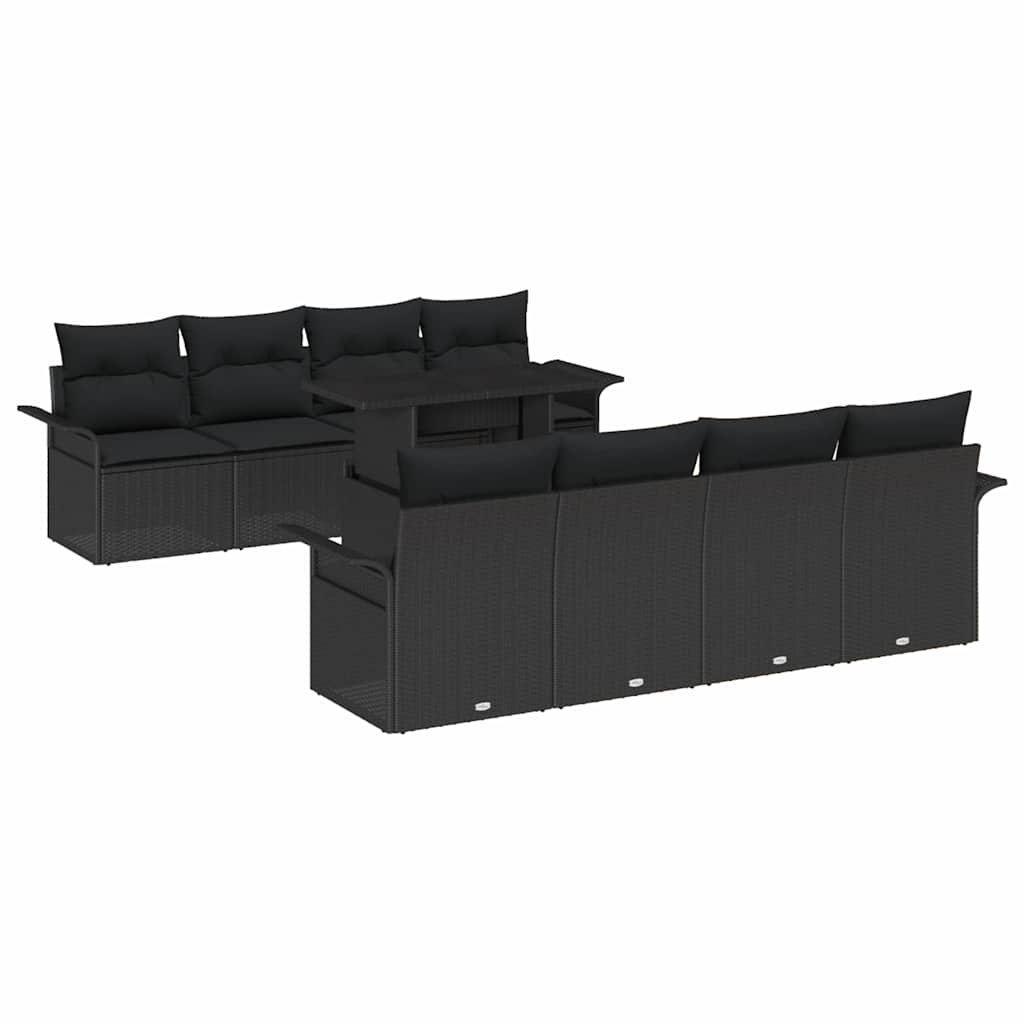 Set Divano da Giardino con cuscino 9 pcs Nero polyrattan | homemem39