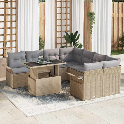 Set Divano da Giardino con cuscino 9 pcs Beige Poly Rattan | homemem39