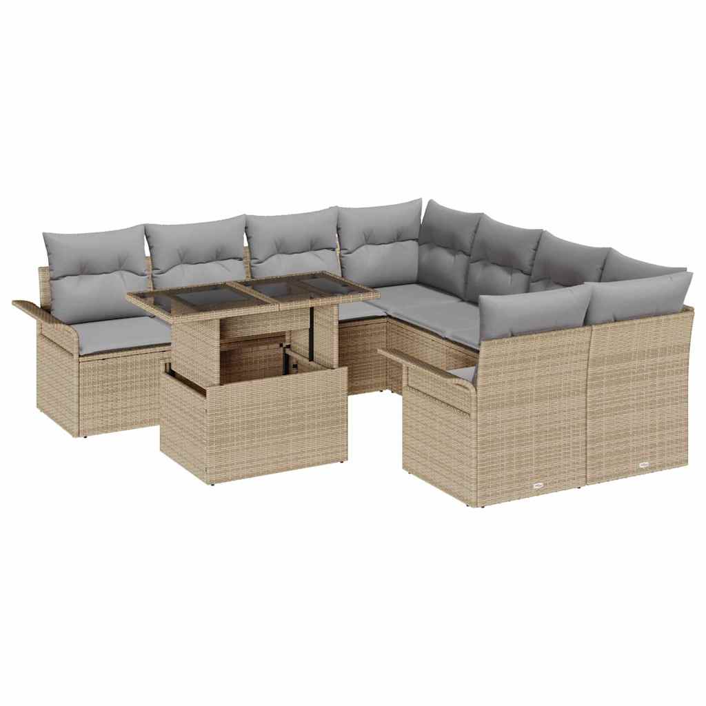 Set Divano da Giardino con cuscino 9 pcs Beige Poly Rattan | homemem39