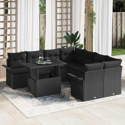Set Divano da Giardino con cuscino 9 pcs Nero Poly Rattan | homemem39