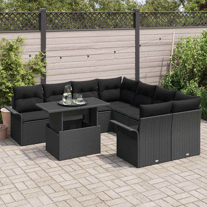 Set Divano da Giardino con cuscino 9 pcs Nero Poly Rattan | homemem39