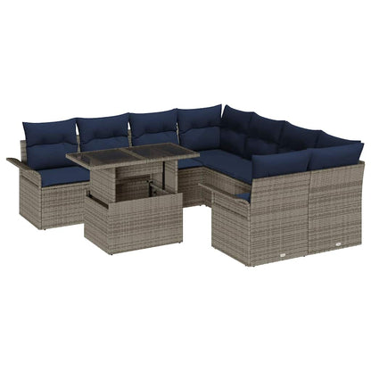 Set Divano da Giardino con cuscino 9 pcs Grigio Poly Rattan | homemem39