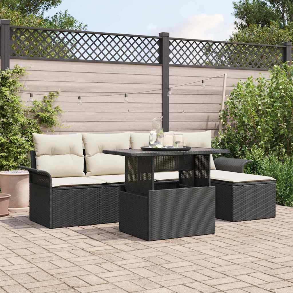 Set Divano da Giardino con cuscino 6 pcs Nero polyrattan | homemem39