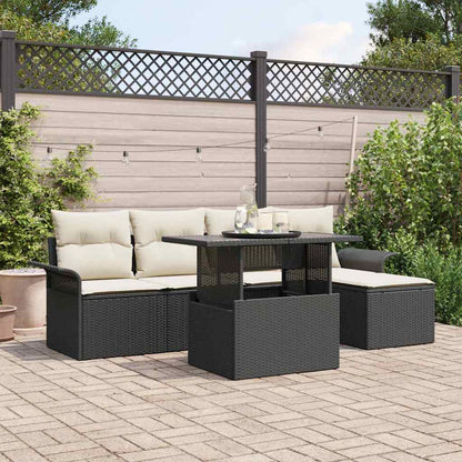 Set Divano da Giardino con cuscino 6 pcs Nero polyrattan | homemem39
