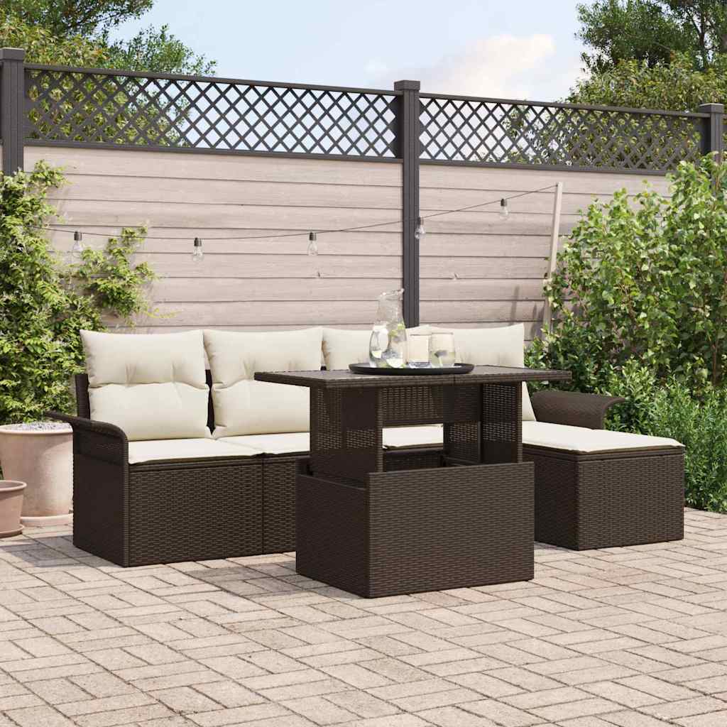 Set Divano da Giardino con cuscino 6 pcs Marrone polyrattan | homemem39