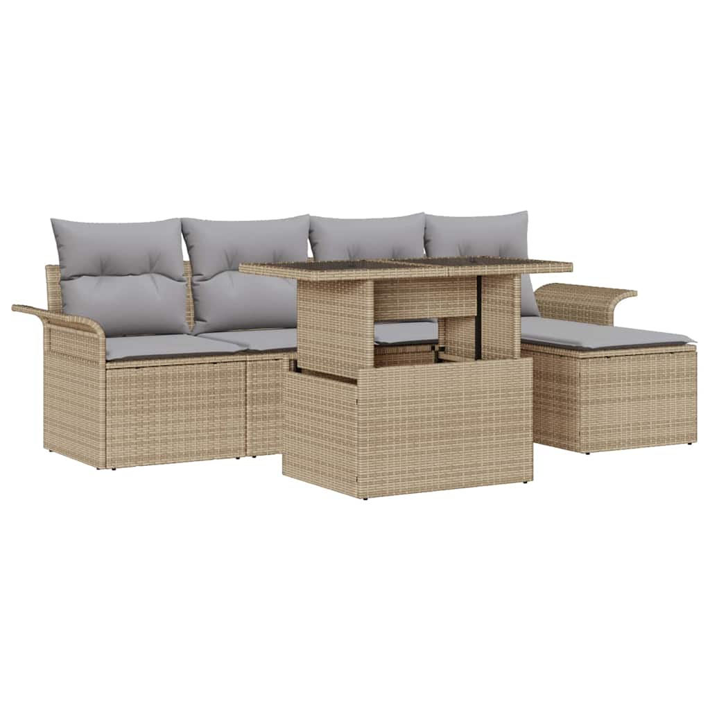Set Divano da Giardino con cuscino 6 pcs Beige polyrattan | homemem39