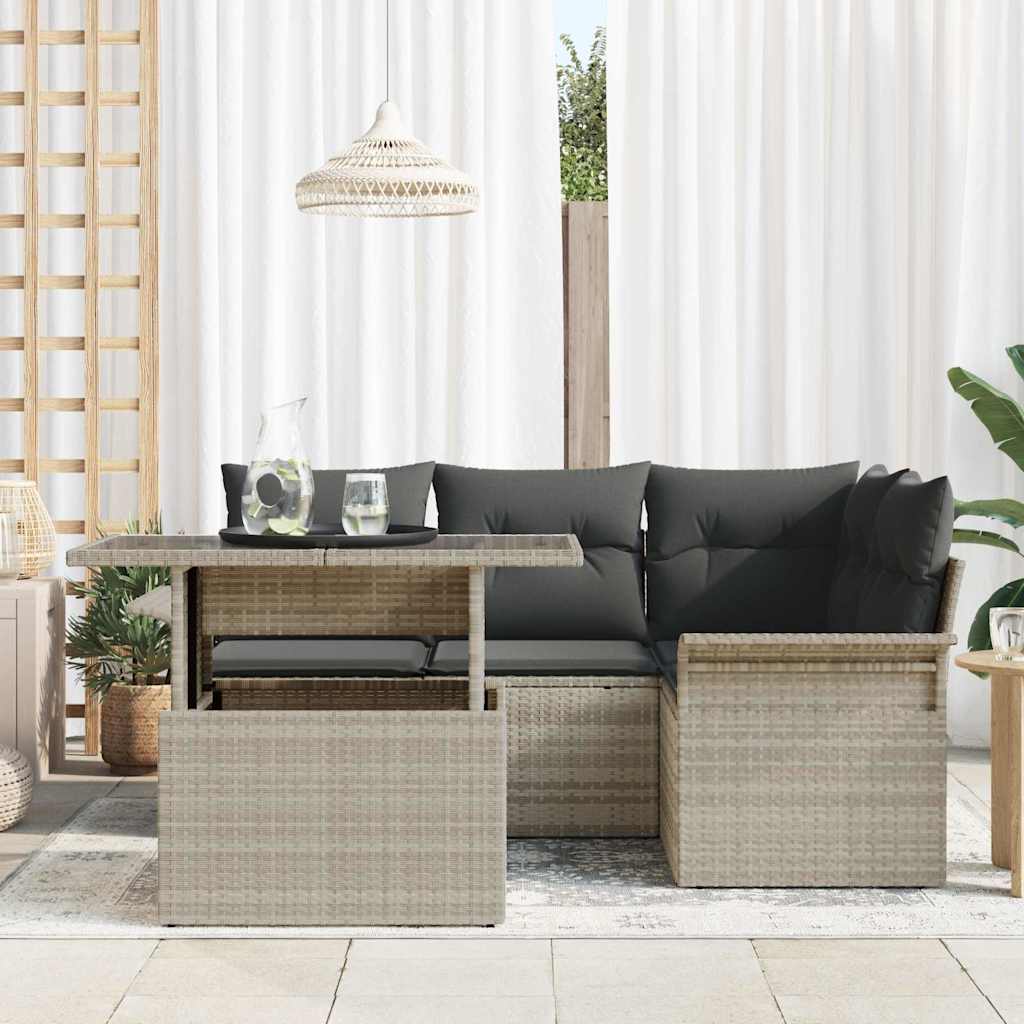 Set Divano da Giardino 5 pcs Grigio chiaro Poly Rattan | homemem39