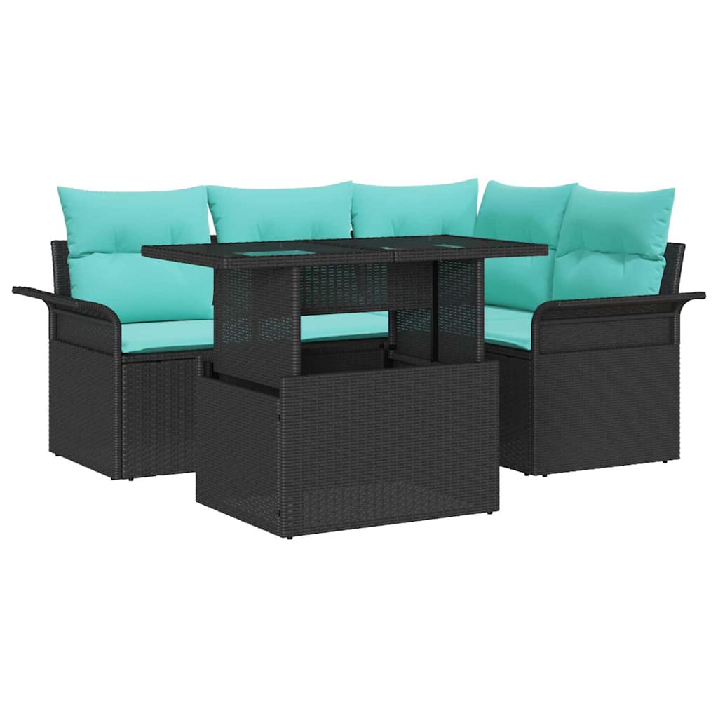 Set Divano da Giardino con cuscino 5 pcs Nero polyrattan | homemem39