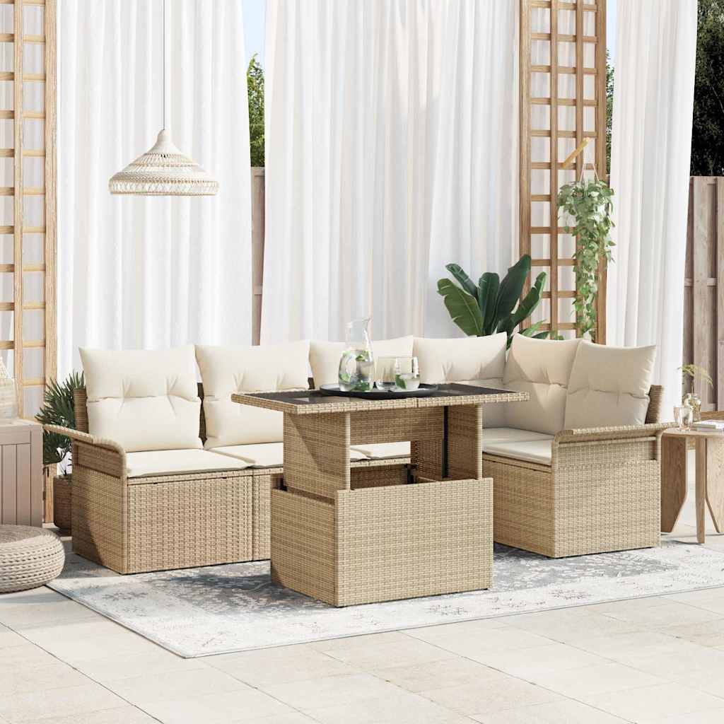 Set Divano da Giardino con cuscino 6 pcs Beige polyrattan