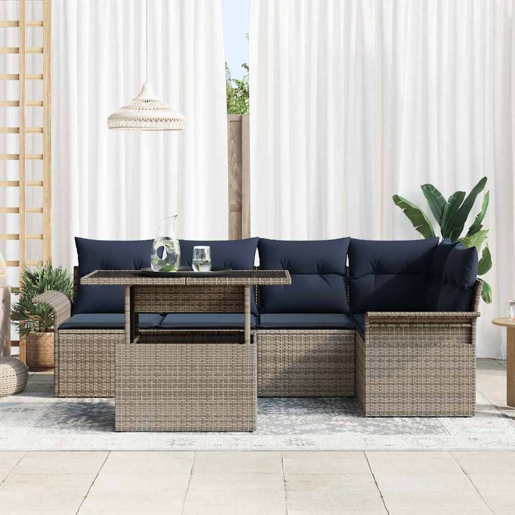 Set Divano da Giardino con cuscino 6 pcs Grigio Poly Rattan | homemem39