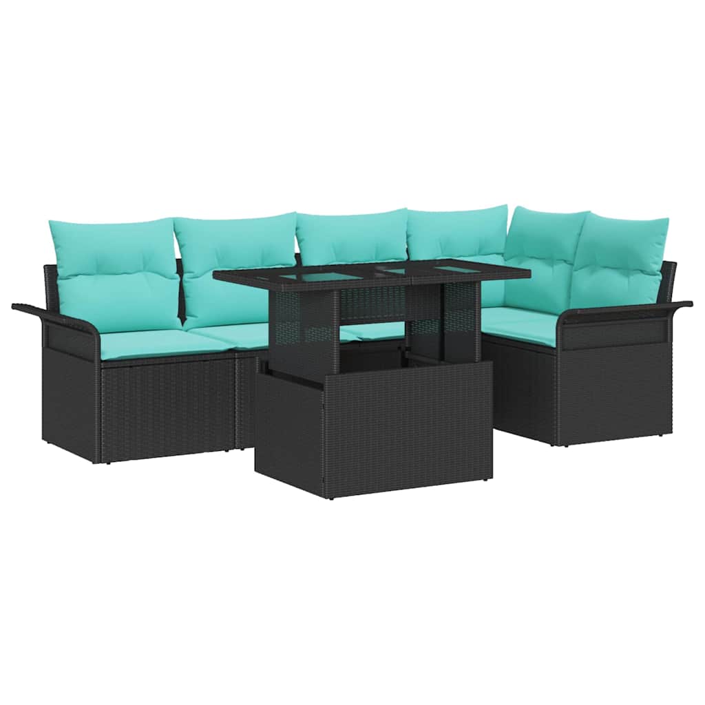 Set Divano da Giardino con cuscino 6 pcs Nero Poly Rattan | homemem39