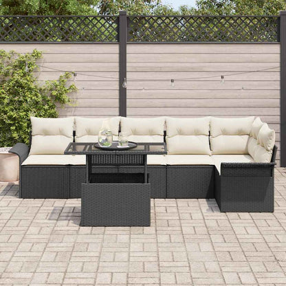 Set Divano da Giardino con cuscino 7 pcs Nero Poly Rattan | homemem39