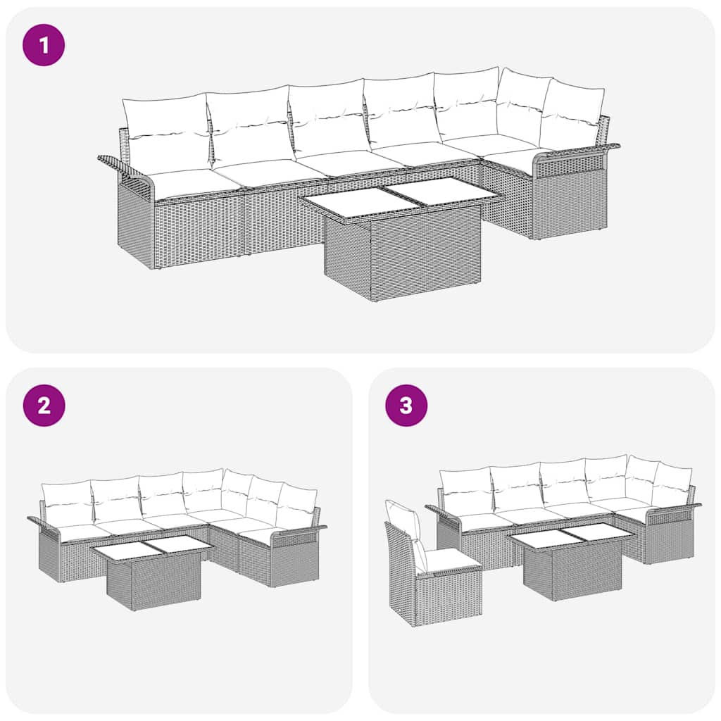 Set Divano da Giardino con cuscino 7 pcs Nero Poly Rattan | homemem39