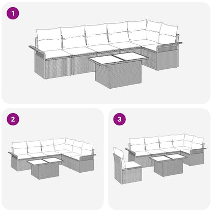 Set Divano da Giardino con cuscino 7 pcs Nero Poly Rattan | homemem39
