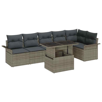 Set Divano da Giardino con cuscino 7 pcs Grigio Poly Rattan | homemem39